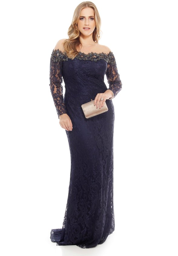 vestido longo de festa azul marinho