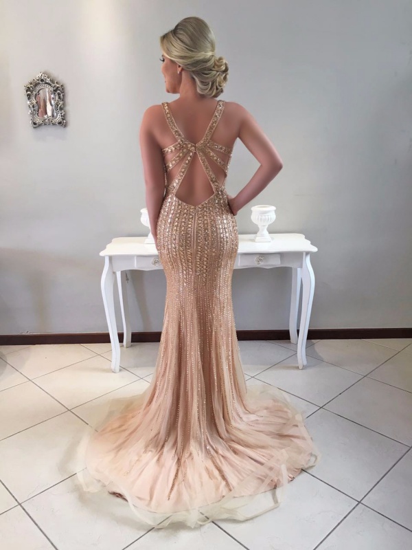 vestido de festa dourado