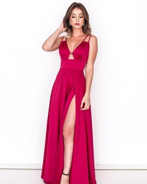 vestido rosa escuro longo