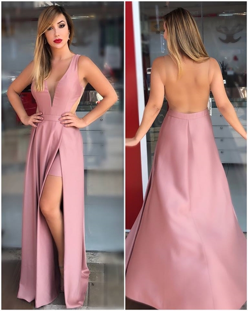 vestido social longo rose