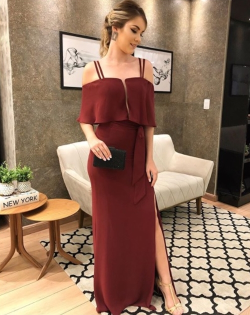 vestido longo marsala