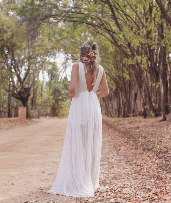 vestido branco longo para pré wedding ou mini wedding