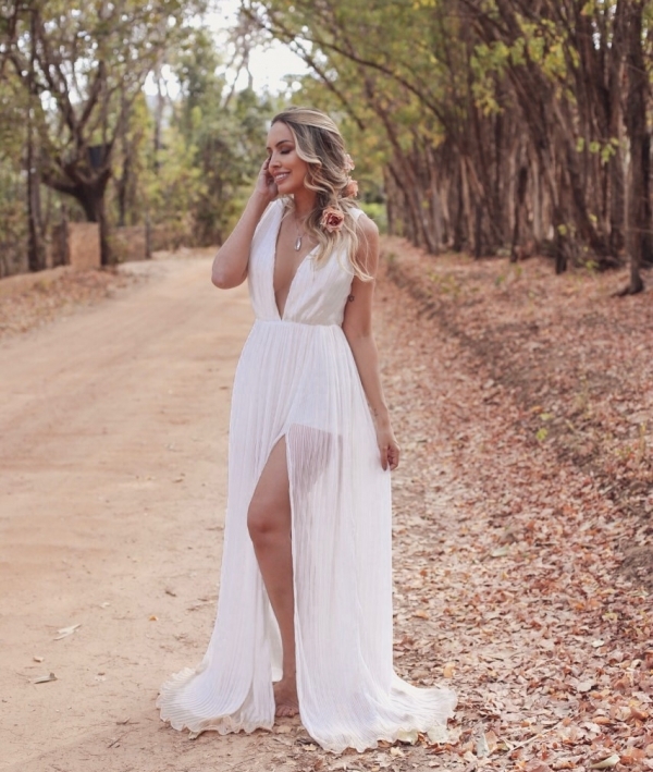 vestido branco longo para pré wedding ou mini wedding