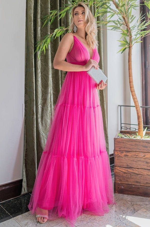 vestido longo pink de tule