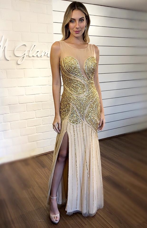 vestido dourado longo formatura