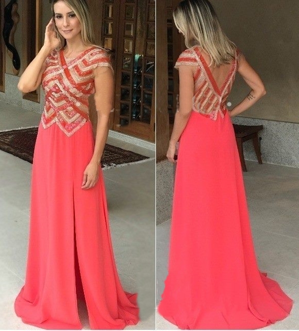 vestido longo cor coral