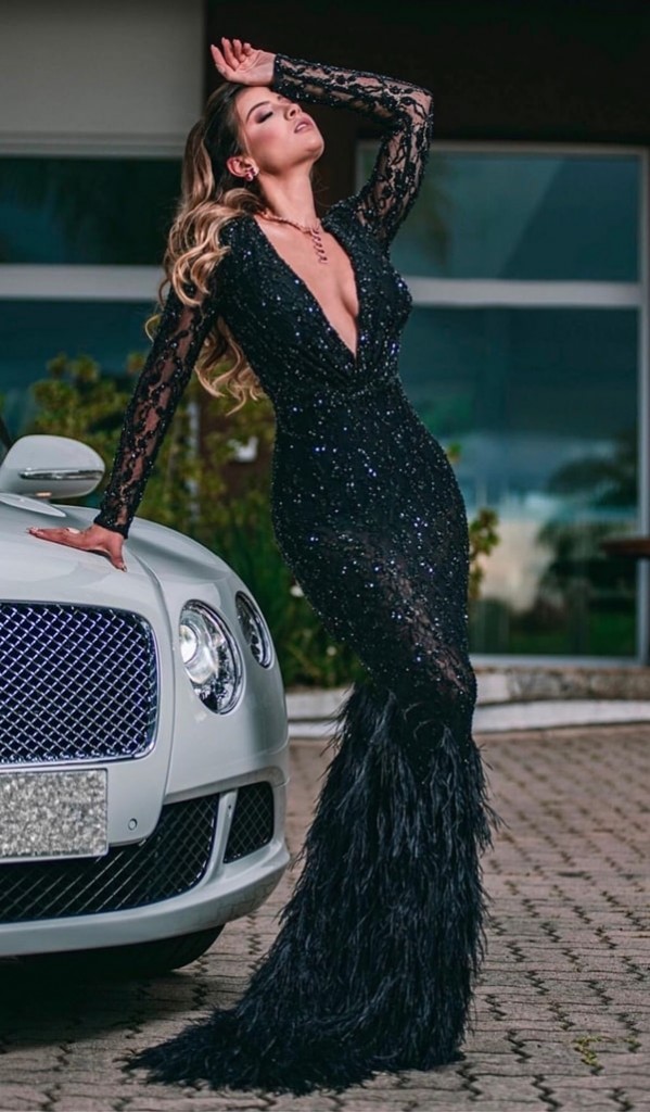 vestido de festa preto longo bordado