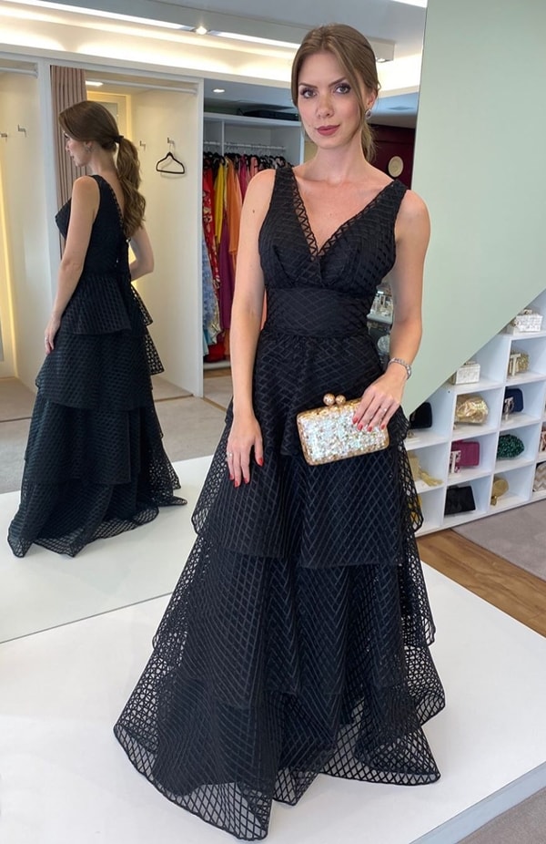 vestido de madrinha preto longo