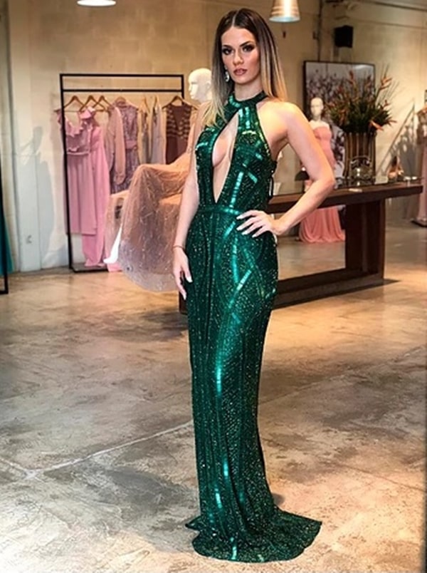 vestido verde longo bordado para formanda