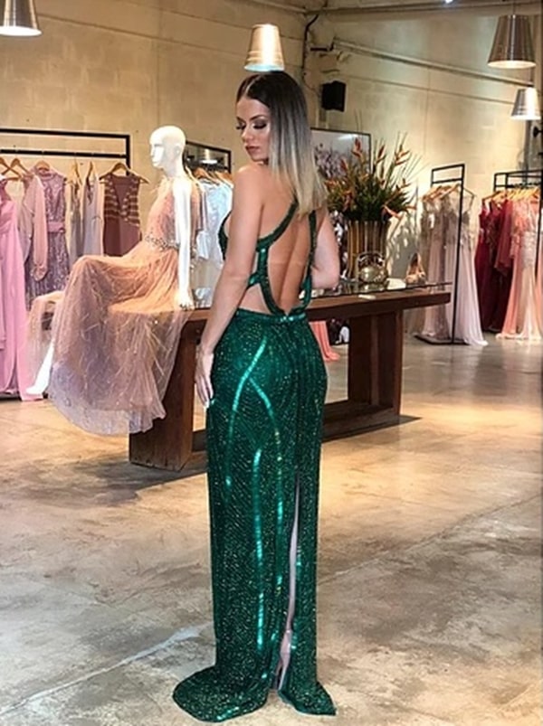 vestido verde longo bordado para formanda