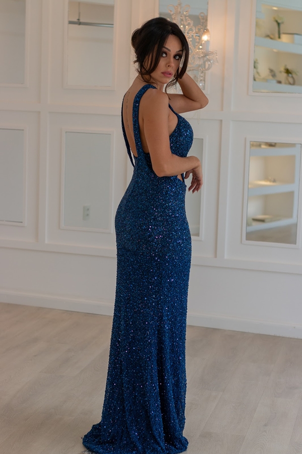 vestido de formatura longo azul