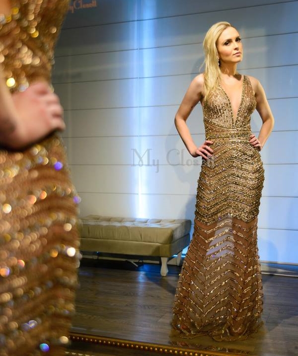 vestido de festa dourado 