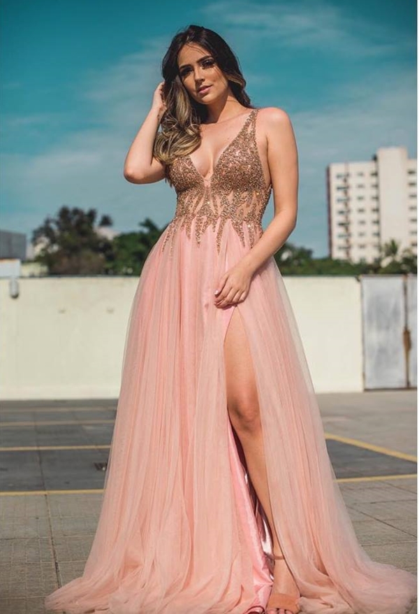 vestido longo rose gold 