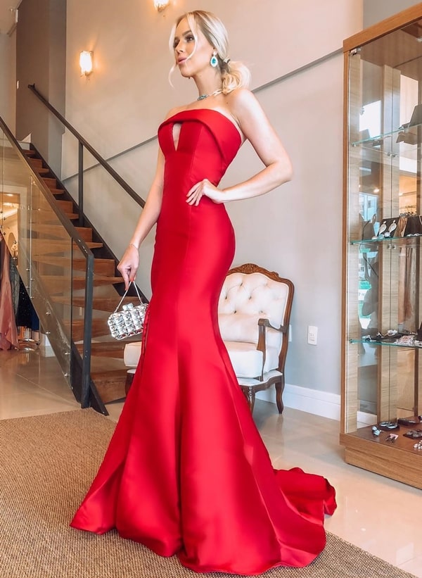 vestido sereia longo vermelho