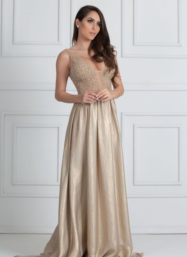 vestido dourado longo