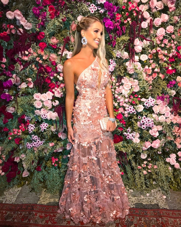 vestido agilita longo rosa um ombro só