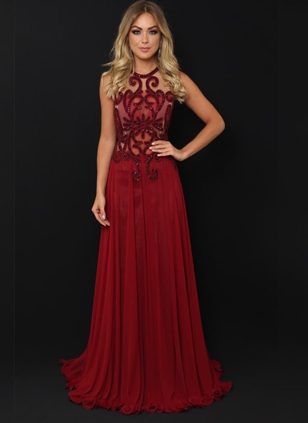 vestido marsala longo para madrinha