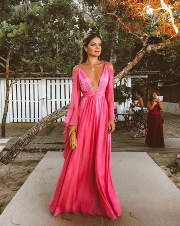 thassia naves vestido longo rosa casamento na praia