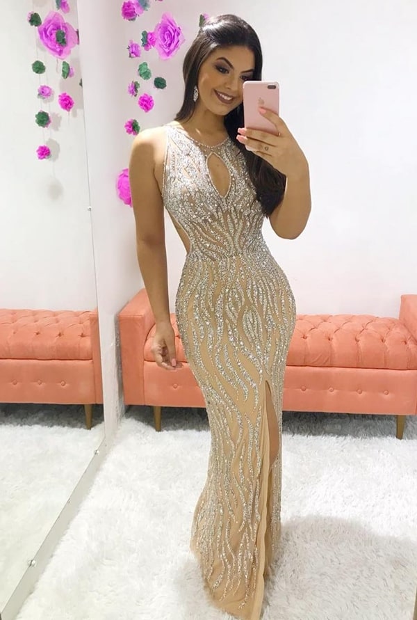 vestido dourado para formanda