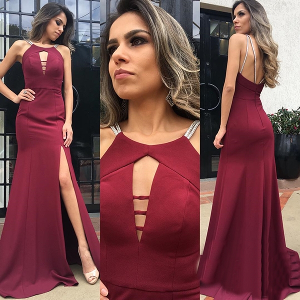 vestido marsala longo com fenda