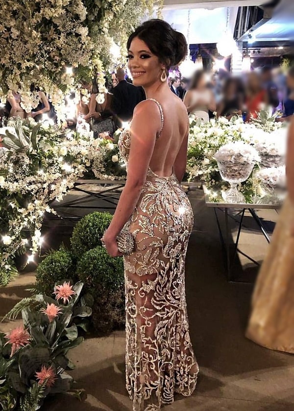 vestido longo bordado costas nuas para formanda