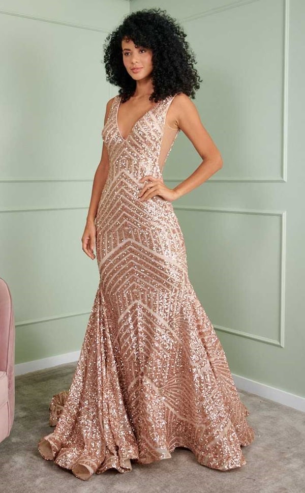 vestido de festa longo rose gold semi sereia formanda