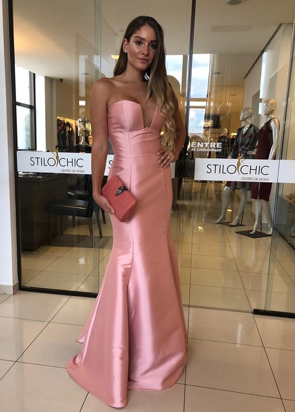 vestido longo rosa modelo sereia