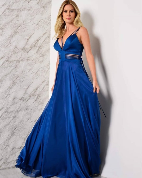 vestido longo azul royal fluido