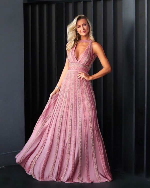 vestido lurex longo rose