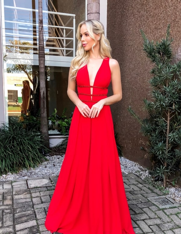 vestido longo vermelho fluido