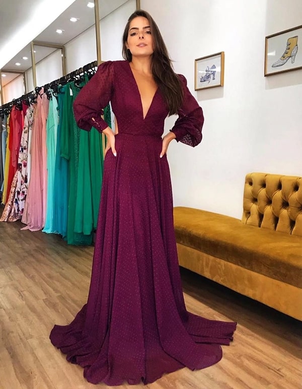 vestido de festa vinho marsala