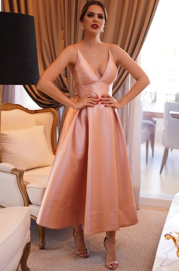 vestido de festa midi rose