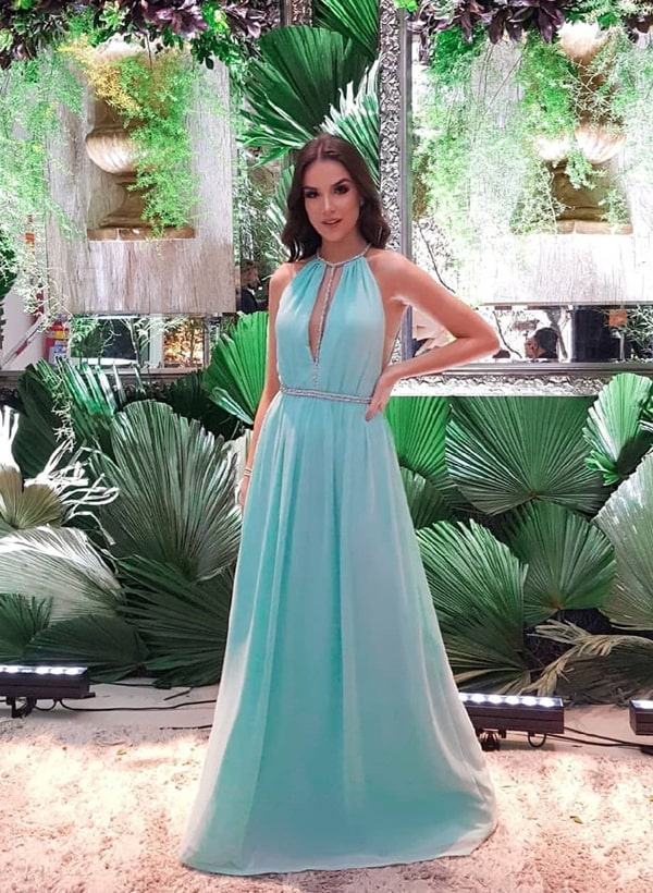 vestido de festa longo tiffany fluido para madrinha de casamento