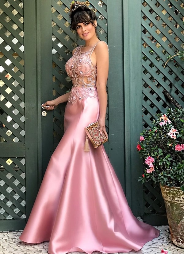 vestido longo rose bordado