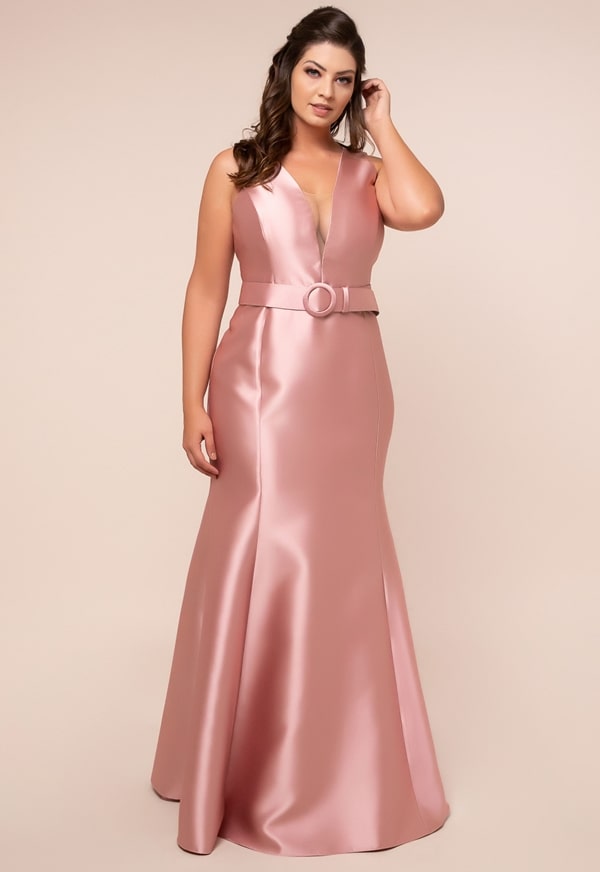vestido de festa longo plus size rosa