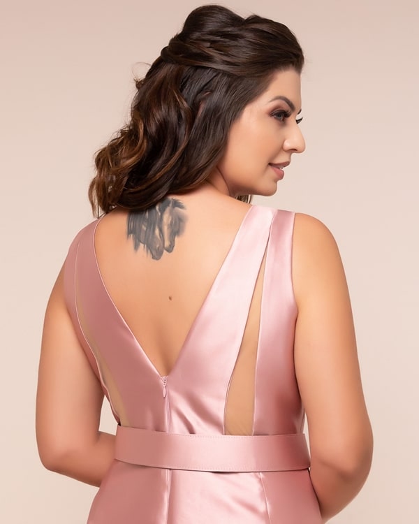 vestido de festa longo plus size rosa