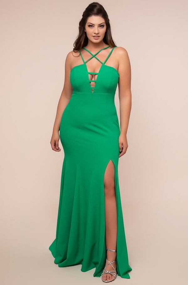 vestido de festa longo plus size verde