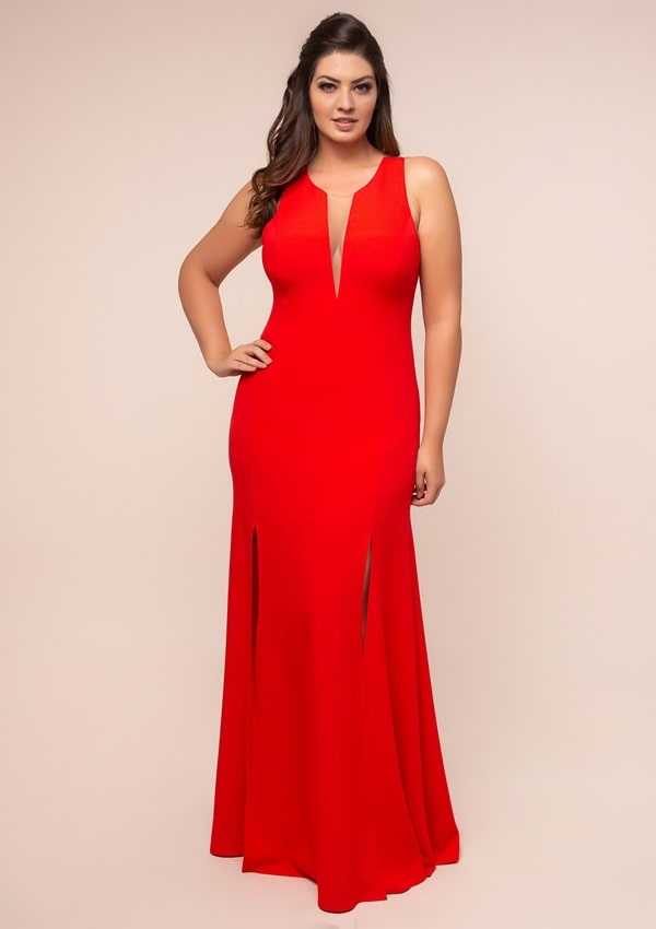 vestido de festa longo plus size vermelho