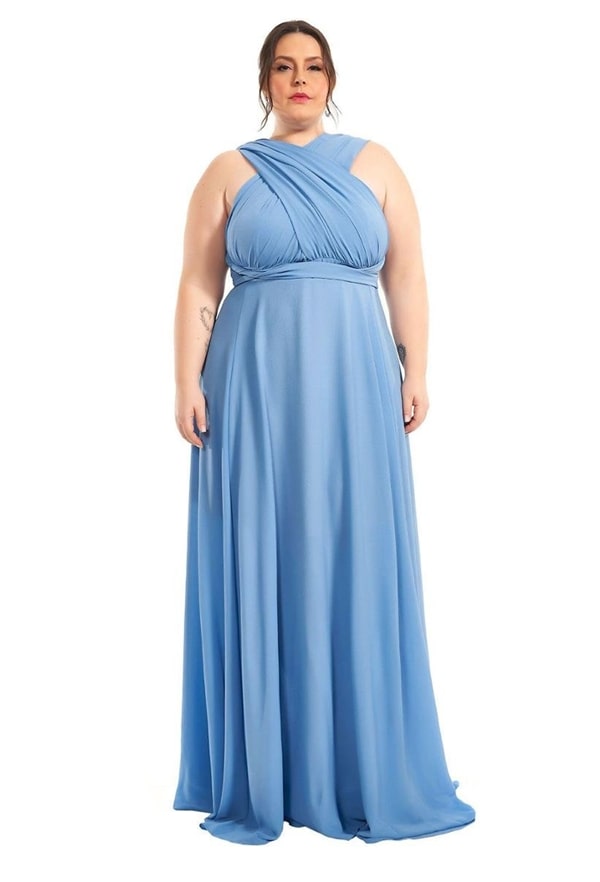 vestido de festa plus size azul serenity