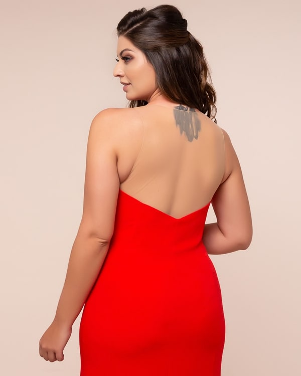 vestido de festa longo plus size vermelho