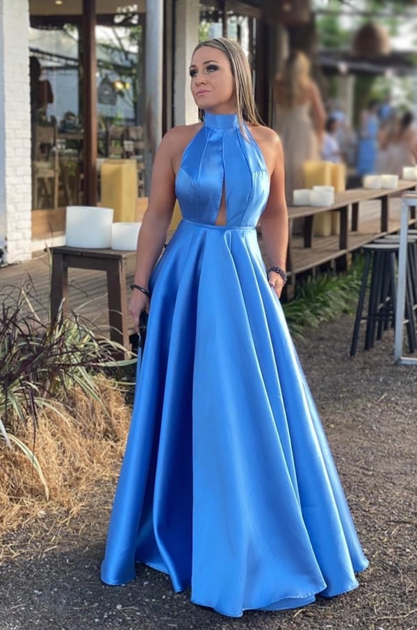 vestido de festa longo azul claro para madrinha de casamento