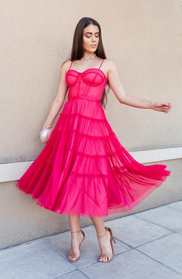 vestido de festa midi pink