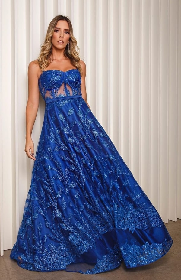 vestido de festa longo azul classic blue