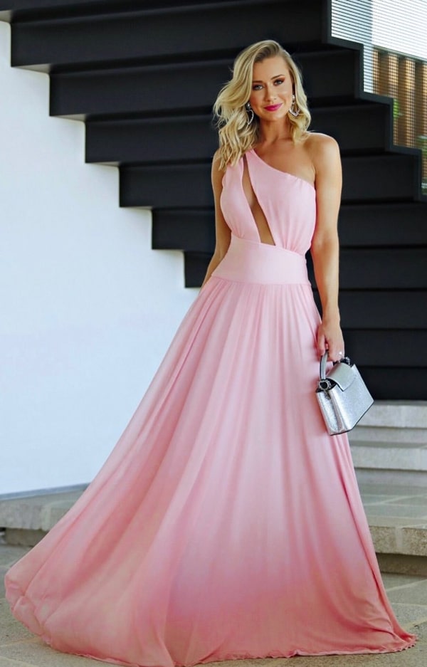 vestido longo rose fluido
