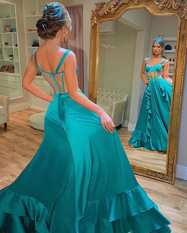 vestido de festa longo verde esmeralda