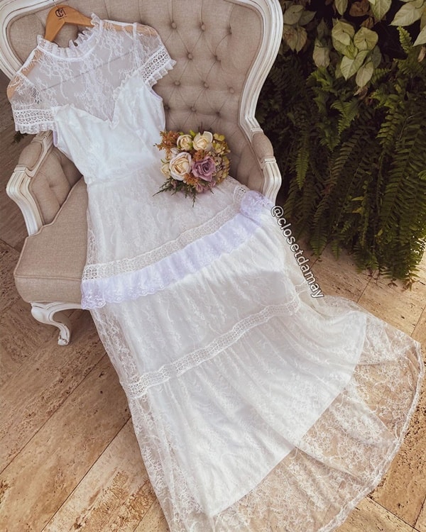 vestido de noiva simples de renda om manguinha