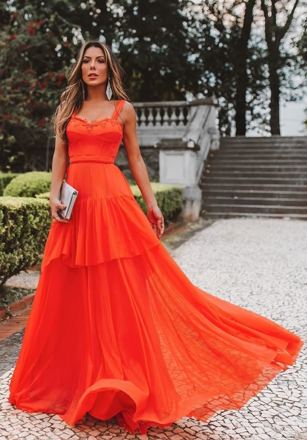 vestido longo laranja