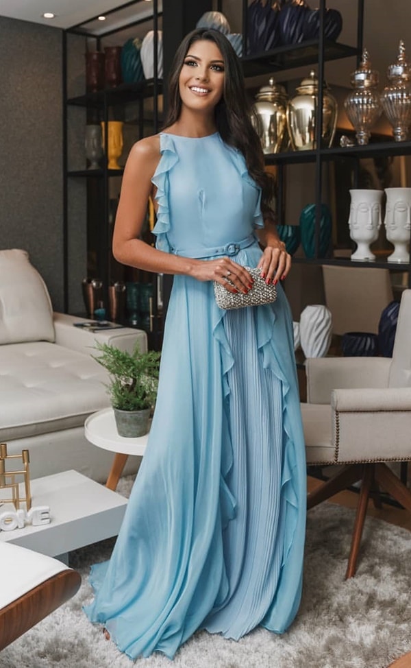 vestido longo azul claro para casamento