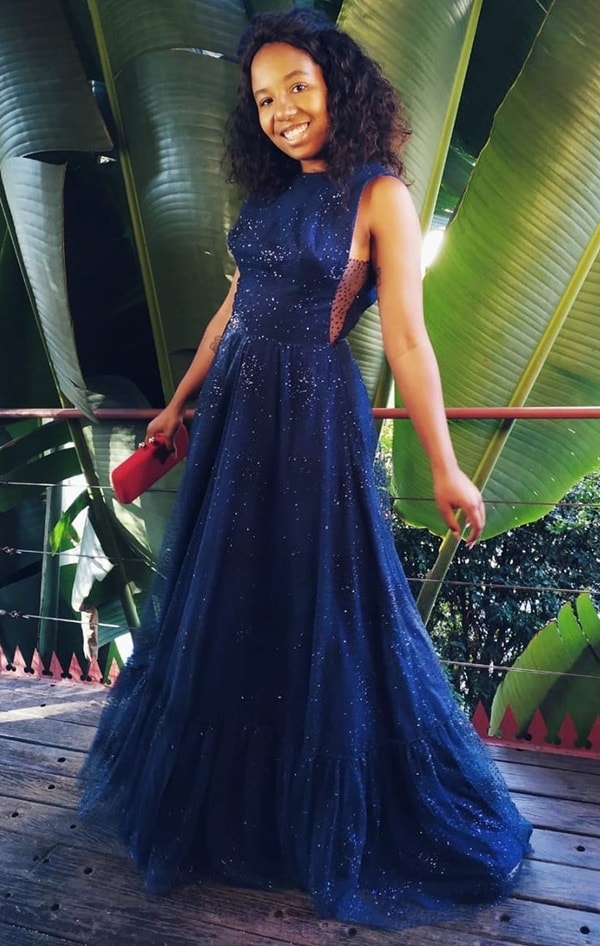 vestido longo azul marinho com brilho estilo glitter