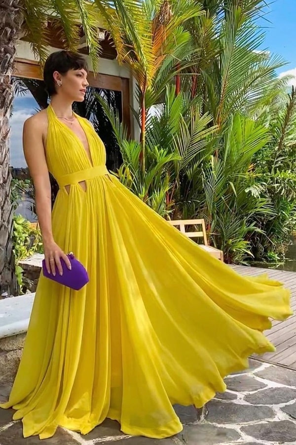 vestido amarelo para madrinha de casamento dia